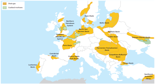 Schiefergas-Sedimentbecken und Coalbed Methan in Westeuropa
